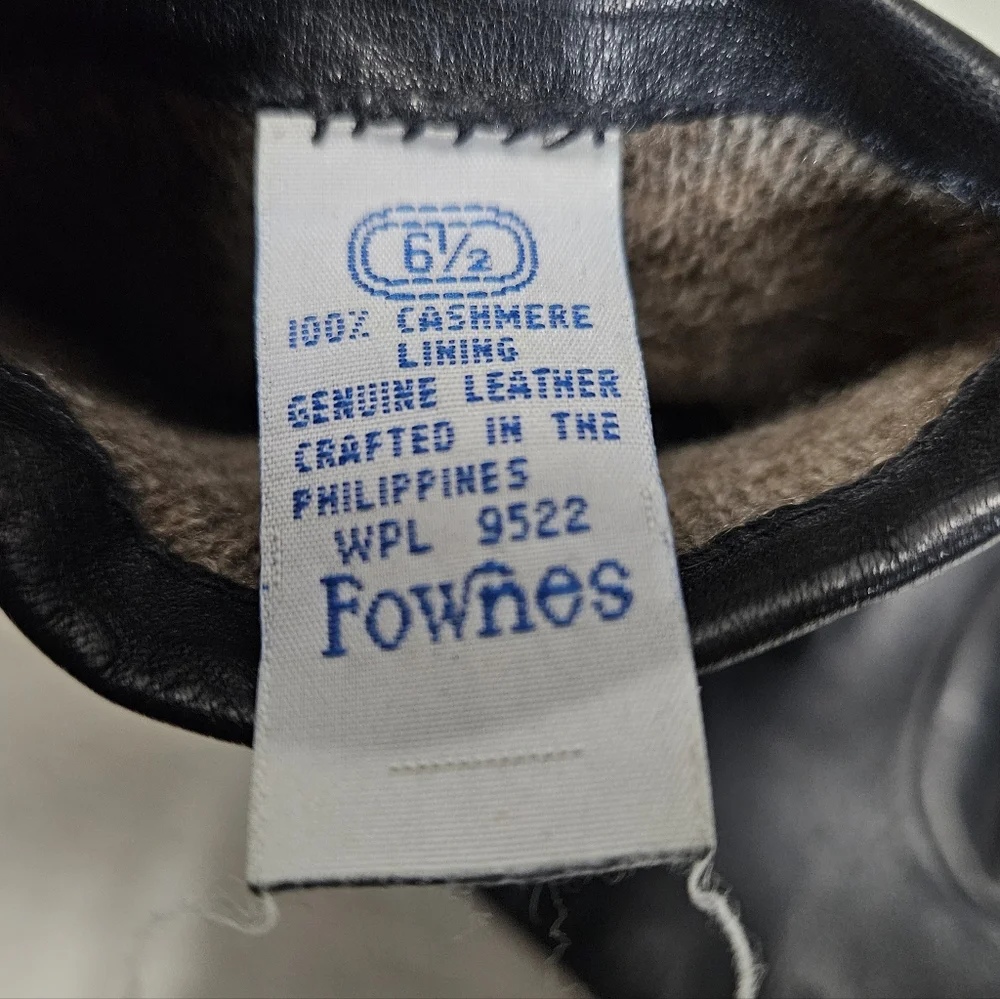 Fownes Vintage Black Genuine Leather Gloves w/ Cashmere Lining Size 6½ Womens